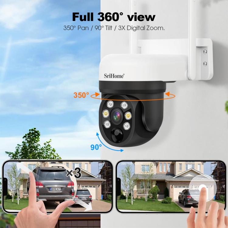 SriHome DH006 4MP 2K Low Power Consumption Wireless Security Camera System with Solar Panel