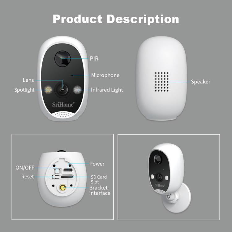 SriHome DH008 4MP 2K Low Power Consumption Wireless Security Camera System