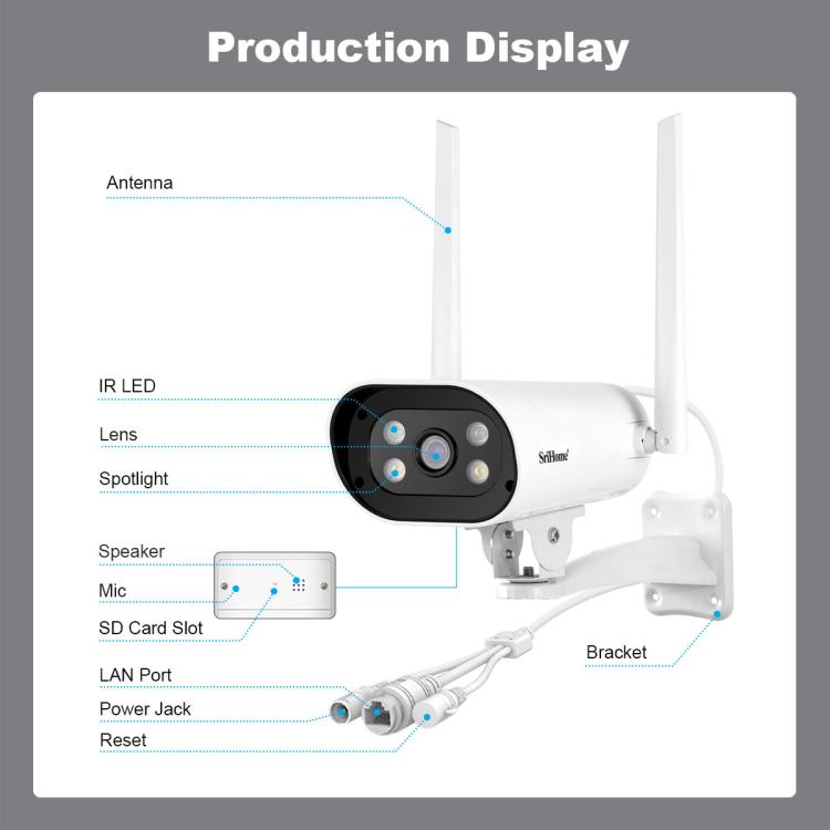 Srihome SH037 5MP Outdoor Waterproof Security HD Camera, Supports Two-Way Audio and Color Night Vision
