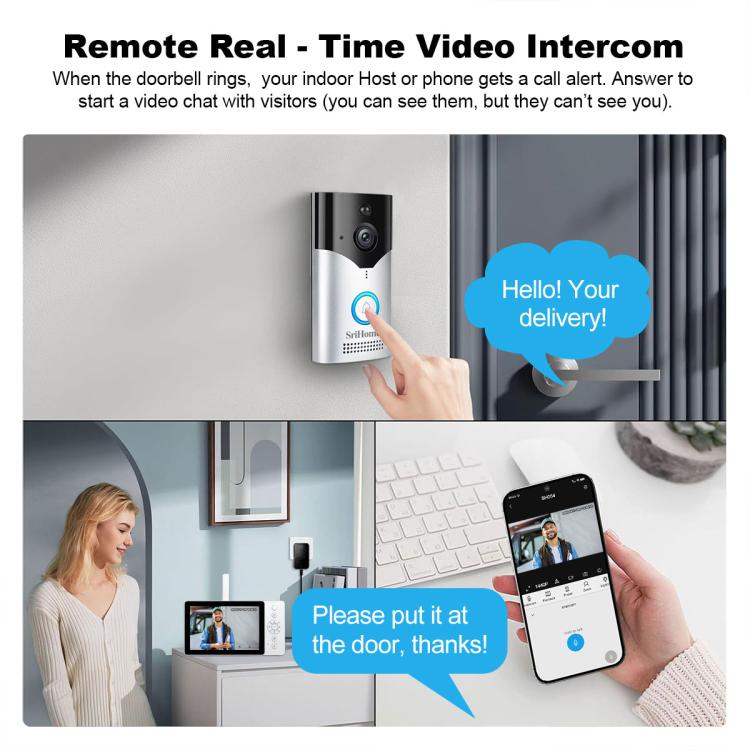 SriHome DH051+DH002 4MP HD Smart WiFi Video PIR Visual Doorbell Set