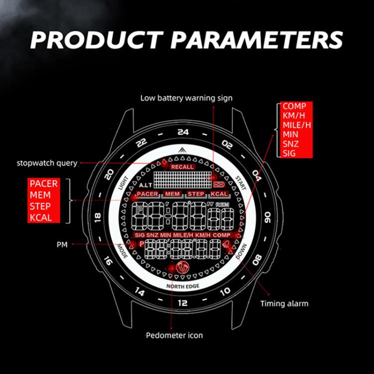 NORTH EDGE TANK 3 Outdoor Waterproof Men Sports Watch Support Pedometer and Compass