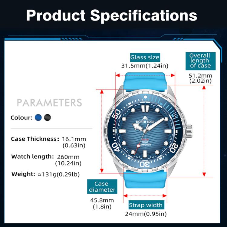 NORTH EDGE TRITON Outdoor Dive Men Solar Luminous Quartz Watch