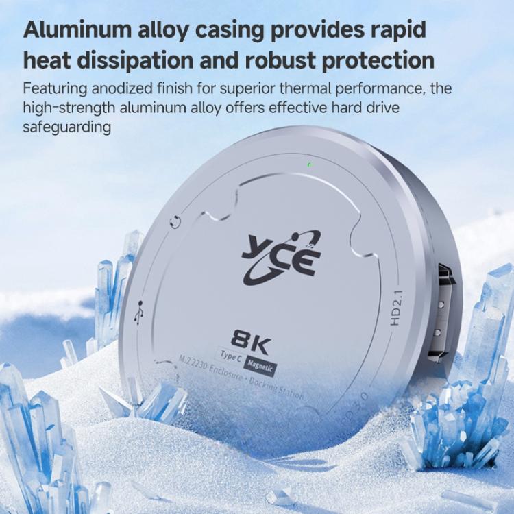 YCE-V195J USB-C / Type-C to PD3.0, HD2.1, USB3.2, 3.5mm, M.2 NVMe Magnetic Hard Drive Enclosure