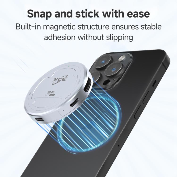 YCE-V195J USB-C / Type-C to PD3.0, HD2.1, USB3.2, 3.5mm, M.2 NVMe Magnetic Hard Drive Enclosure