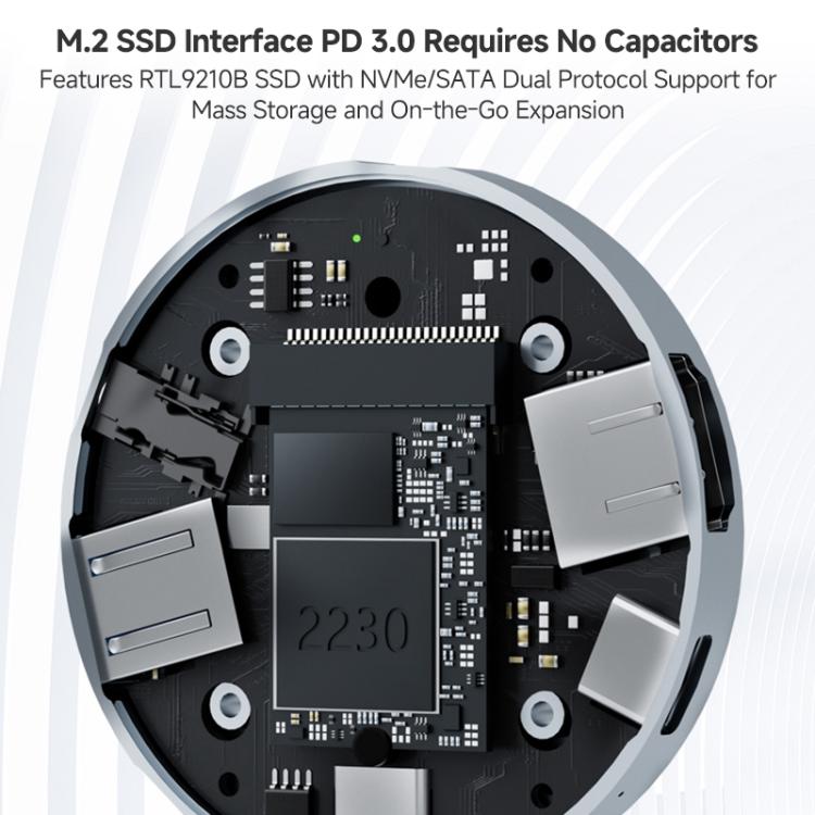 YCE-V195J USB-C / Type-C to PD3.0, HD2.1, USB3.2, 3.5mm, M.2 NVMe Magnetic Hard Drive Enclosure