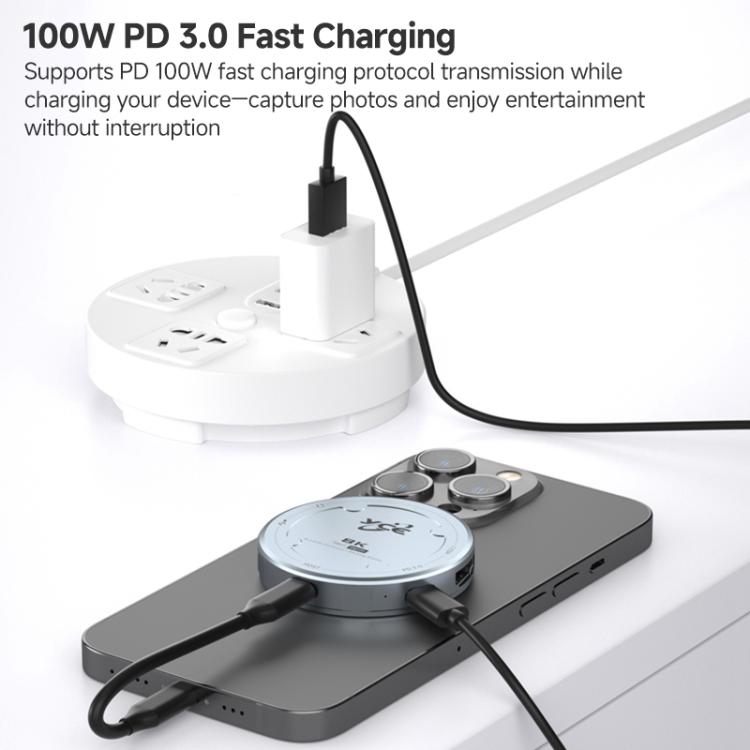 YCE-V195J USB-C / Type-C to PD3.0, HD2.1, USB3.2, 3.5mm, M.2 NVMe Magnetic Hard Drive Enclosure