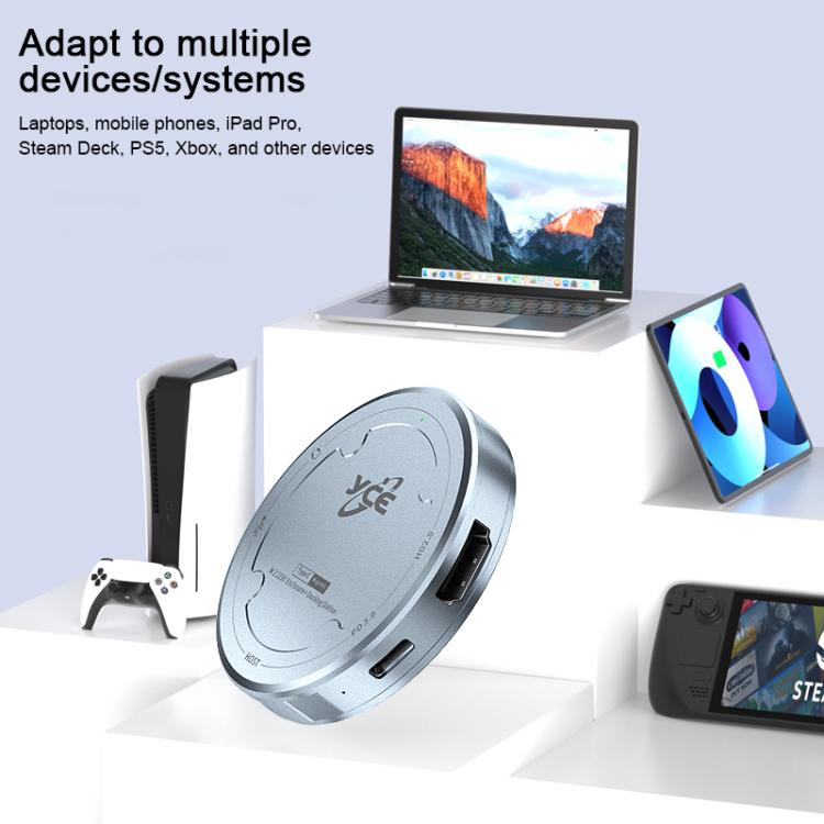 YCE-V195H USB-C / Type-C to PD3.0, HD2.0, USB3.2, 3.5mm, M.2 NVMe Magnetic Hard Drive Enclosure