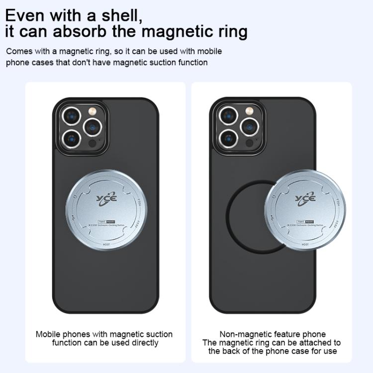 YCE-V195H USB-C / Type-C to PD3.0, HD2.0, USB3.2, 3.5mm, M.2 NVMe Magnetic Hard Drive Enclosure