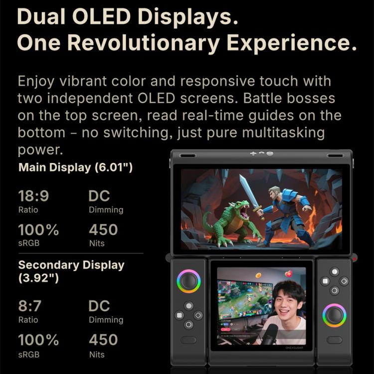 ONE-NETBOOK Sugar 1 Dual Screen Handheld Game Console, Android 14 Snapdragon G3 Gen3