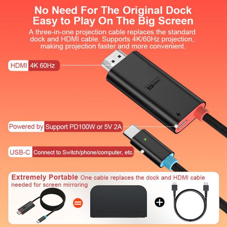 SJX03 4K 60Hz Type-C to HDMI HD Projection Cable, Length: 2m