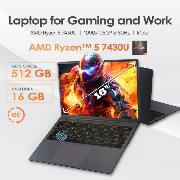 GXMO T160 16 inch Windows 11 Laptop, 16GB+512GB, AMD Ryzen 5 7430U Hexa Core Processor