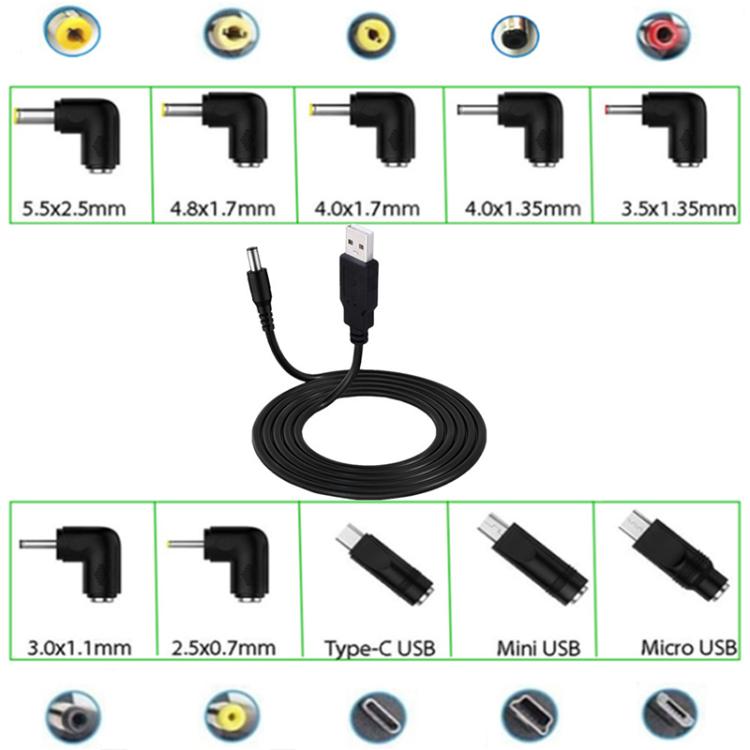 1.5m USB to DC5.5x2.1mm Male Power Cord with 13pcs Converter