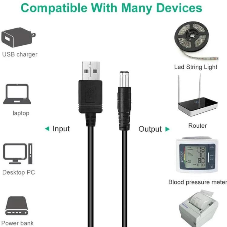 1.5m USB to DC5.5x2.1mm Male Power Cord with 13pcs Converter