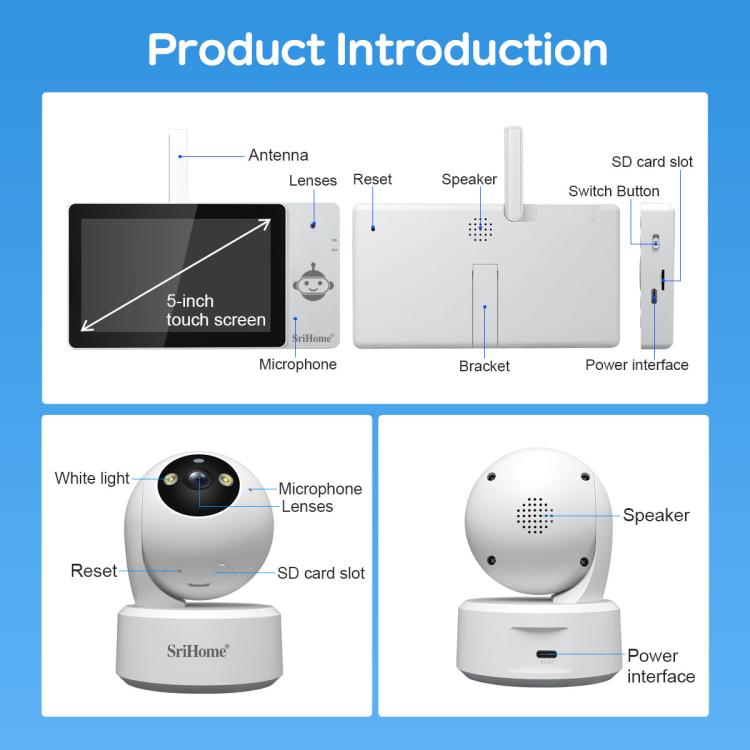 SriHome DH050-SH064 5 inch Baby Monitor Care Camera Kit