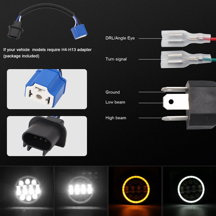 EagleVision DC9-30V 35W 6000K 4000LM 5.75 inch Round Motorcycle 6LEDs Headlight with Angel Eye for Harley-Davidson