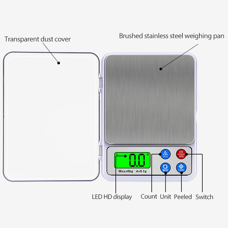 MH-555 6Kg x 0.1g High Accuracy Digital Electronic Portable Kitchen Scale Balance Device with 2.2 inch LCD Screen