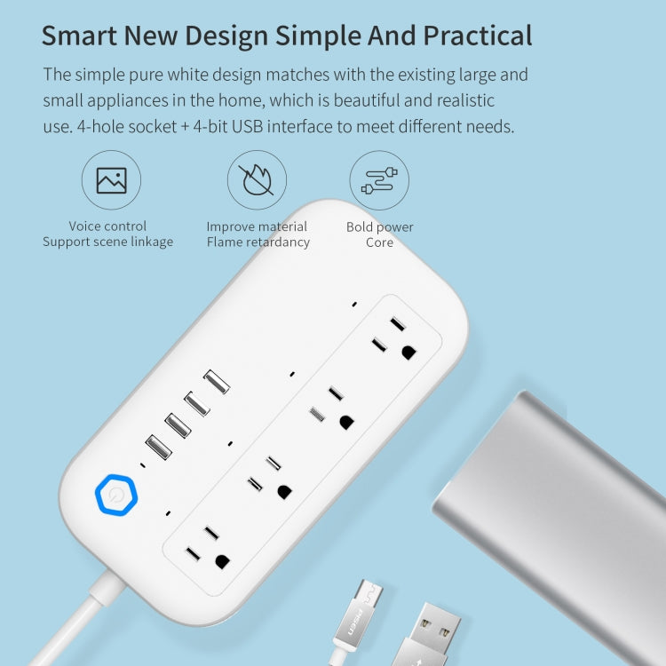 YPS11 Four Holes + 4 x USB Multi-purpose WiFi Smart Power Strip, US Plug