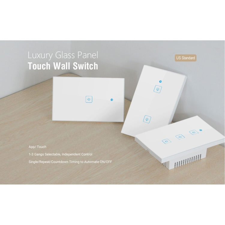 WS-US-03 EWeLink APP & Touch Control 2A 3 Gangs Tempered Glass Panel Smart Wall Switch, AC 90V-250V, US Plug