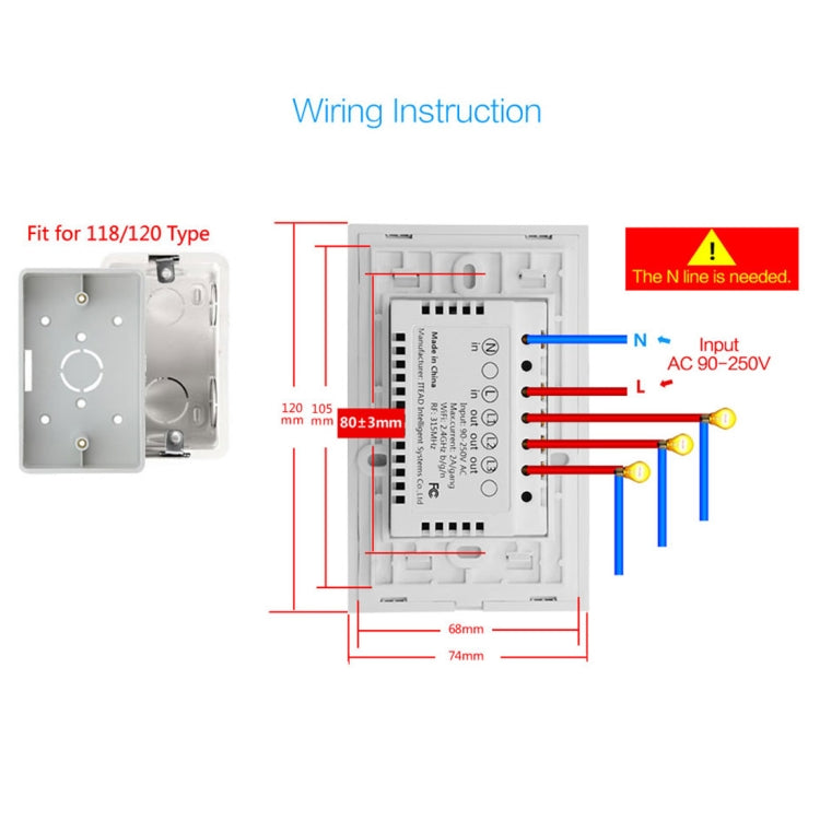 WS-US-03 EWeLink APP & Touch Control 2A 3 Gangs Tempered Glass Panel Smart Wall Switch, AC 90V-250V, US Plug