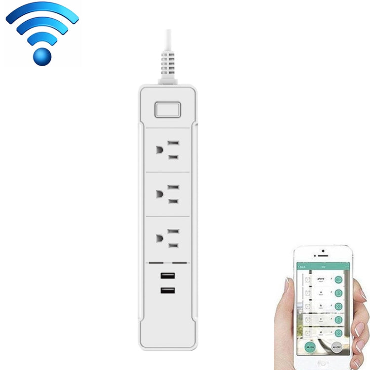 C198B 2 USB Ports + 3 US Sockets WiFi Smart Power Plug Socket, Compatible with Alexa and Google Home, AC 110V-240V, US Plug
