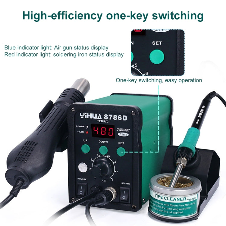 YIHUA 8786D 2 in 1 AC 220V LED Display Adjustable Temperature Hot Air Gun + Solder Station & Soldering Iron