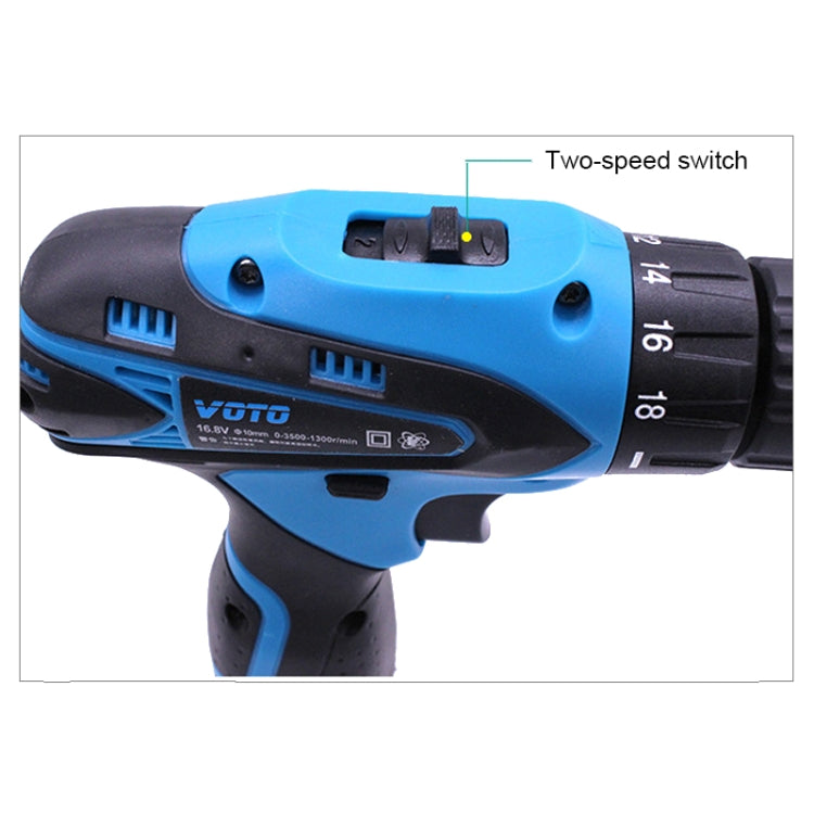 VOTO 16.8V Stepless Speed Regulation Rechargeable Hand Drill Set Electric Drill Power Tools with LED Light, AC 220V, US Plug, Random Color Delivery
