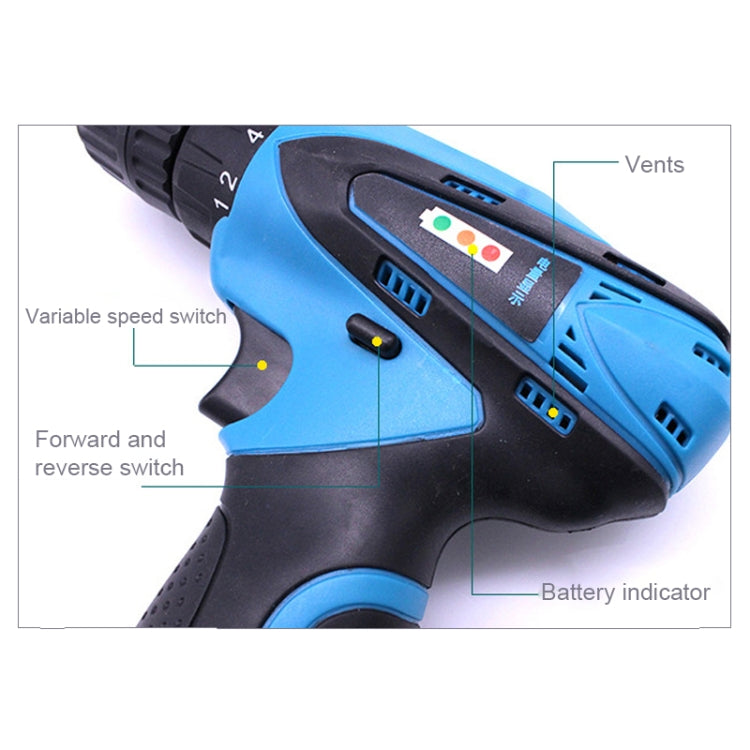 VOTO 16.8V Stepless Speed Regulation Rechargeable Hand Drill Set Electric Drill Power Tools with LED Light, AC 220V, US Plug, Random Color Delivery