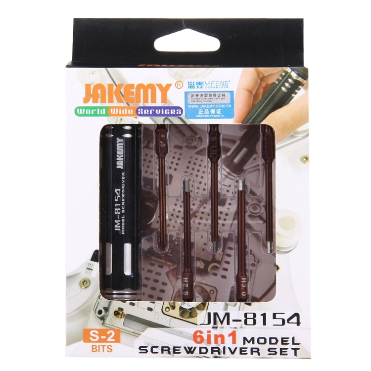 JAKEMY JM-8154 6 in 1 Model Screwdriver Set with 65mm S-2 Precision Bits(Cross 3.0, Hexagon H1.5 & H2.0 & H2.5 & H3.0)