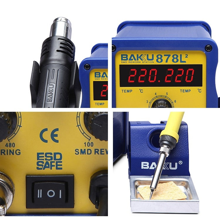 BAKU BK-878L2 AC 220V LED Display 2 in 1 Hot Air Gun Soldering Iron Soldering Station