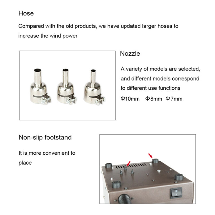 BAKU BA-942E 220V Digital Display Adjustable Temperature Hot Air Gun Desoldering Station Set, EU Plug