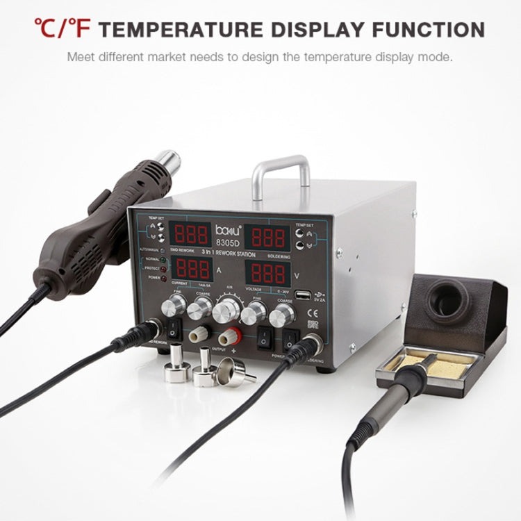 BAKU ba-8305D 220V 3 in 1 4 Digital Display Hot Air Gun Set, EU Plug