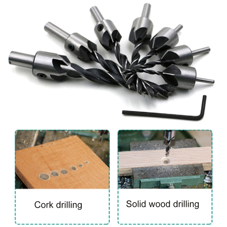 7 in 1 Woodworking Countersink Chamfer Three-Pointed High-Speed Steel Drill Bits Set, 3-10mm