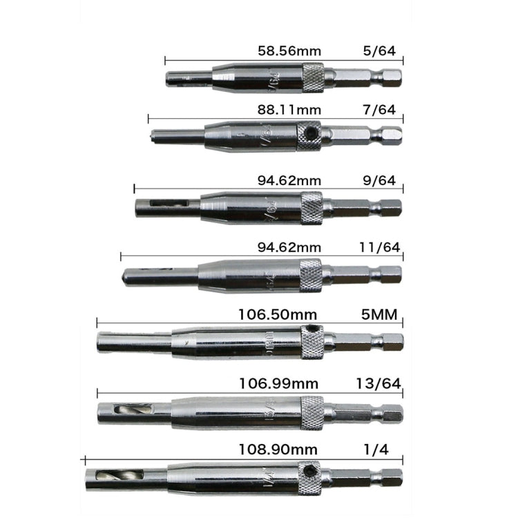 7 PCS/Set Doors Self Centering Hinge Tapper Core Drill Bit Set Hole Puncher Woodworking Tools(5/64,7/64,9/64,11/64,13/64,1/4 inch,5mm)