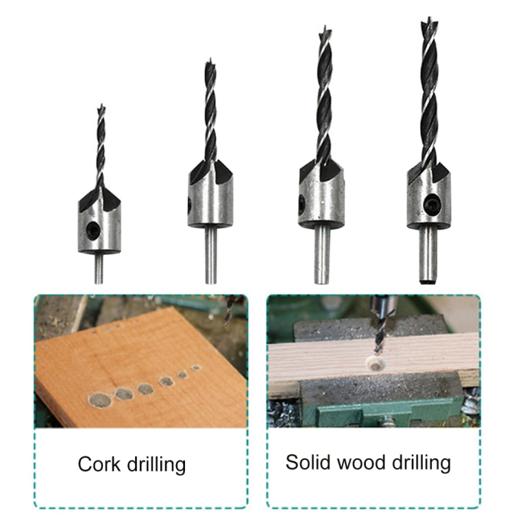 4 in 1 Woodworking Countersink Chamfer Three-Pointed High-Speed Steel Drill Bits Set, 3-6mm