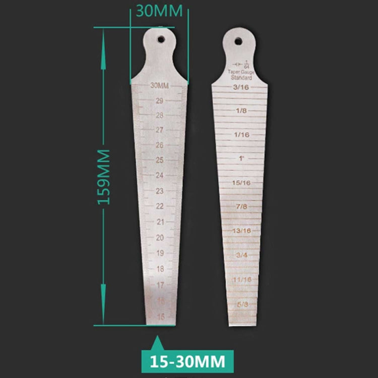 Wedge Feeler Gap 15-30mm Stainless Steel Ruler Inspection Taper Gauge Metric Imperial Measure Tool