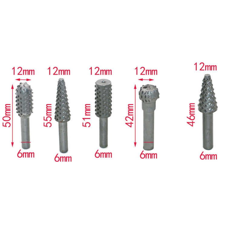 5 PCS/Set Woodworking Wood Carving 6mm Shank Rotating Embossed Grinding Head File Rasp Drill Bits