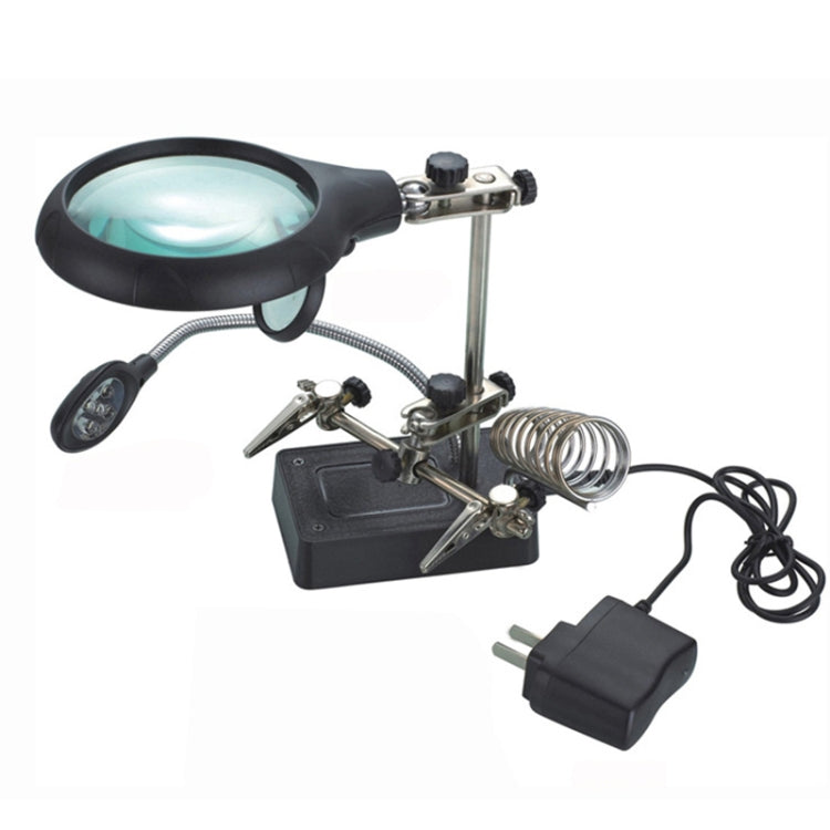 5 LED Auxiliary Clip Magnifier AC/DC Interchangeable with Soldering Stand & Two Magnifier, US Plug