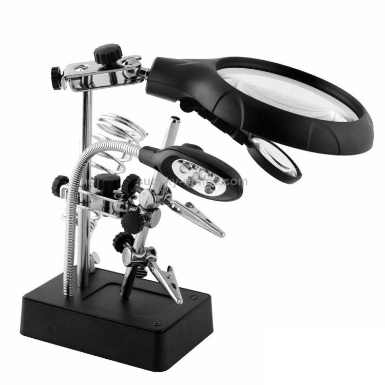 5 LED Auxiliary Clip Magnifier AC/DC Interchangeable with Soldering Stand & Two Magnifier, US Plug