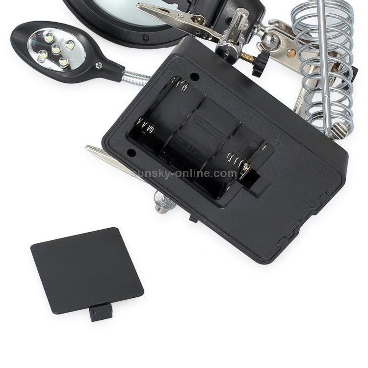 5 LED Auxiliary Clip Magnifier AC/DC Interchangeable with Soldering Stand & Two Magnifier, US Plug