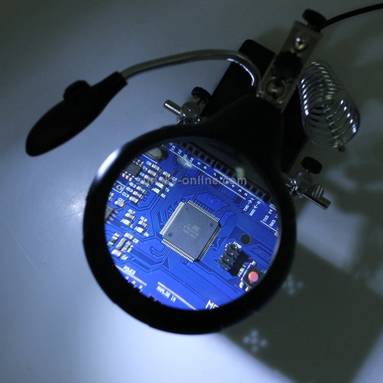 5 LED Auxiliary Clip Magnifier AC/DC Interchangeable with Soldering Stand & Two Magnifier, US Plug