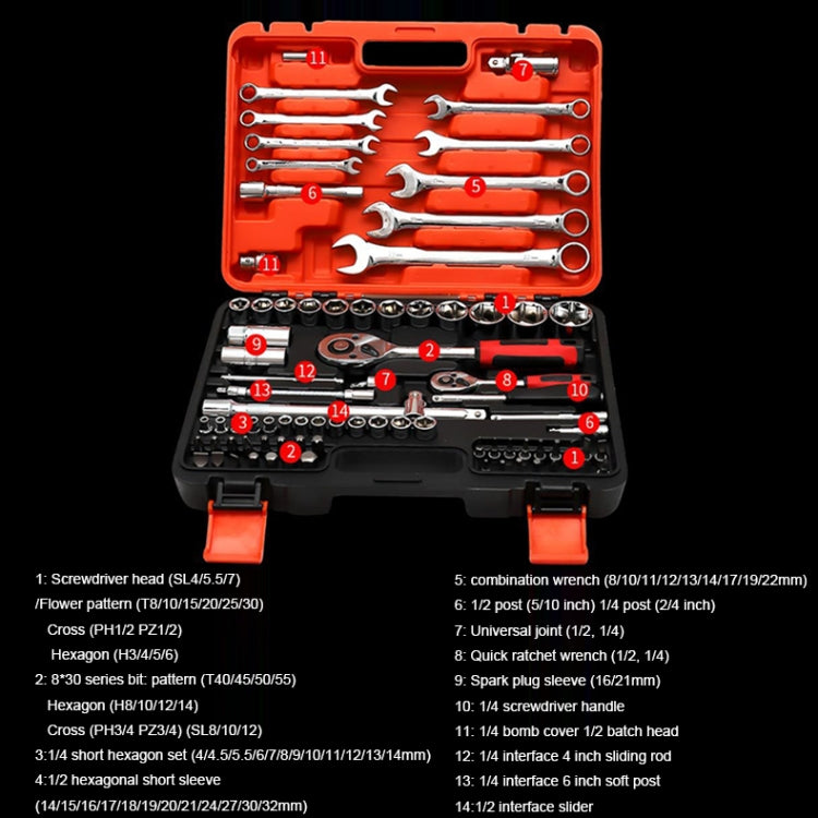 82 In 1 Multi-function Car Repair Combination Toolbox Ratchet Wrench Set