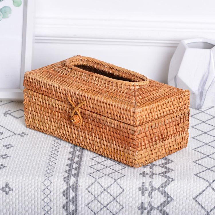 ZJH01 Restaurant Desktop Rattan Braided Tissue Storage Box Case, Size: L