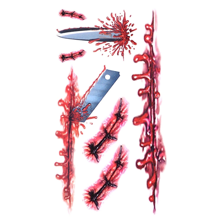 S-045 Halloween Terror Wound Realistic Blood Injury Scar Temporary Tattoo Sticker