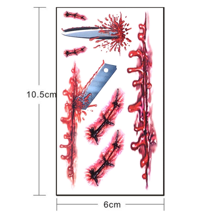S-045 Halloween Terror Wound Realistic Blood Injury Scar Temporary Tattoo Sticker