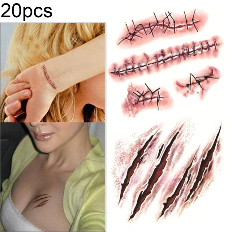 20pcs S-165 Halloween Terror Wound Realistic Scratches Injury Scar Temporary Tattoo Sticker