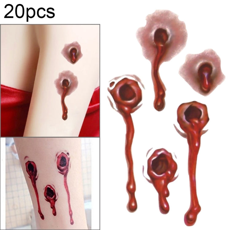 20pcs S-251 Halloween Terror Realistic Bullet Wound Blood Temporary Tattoo Sticker