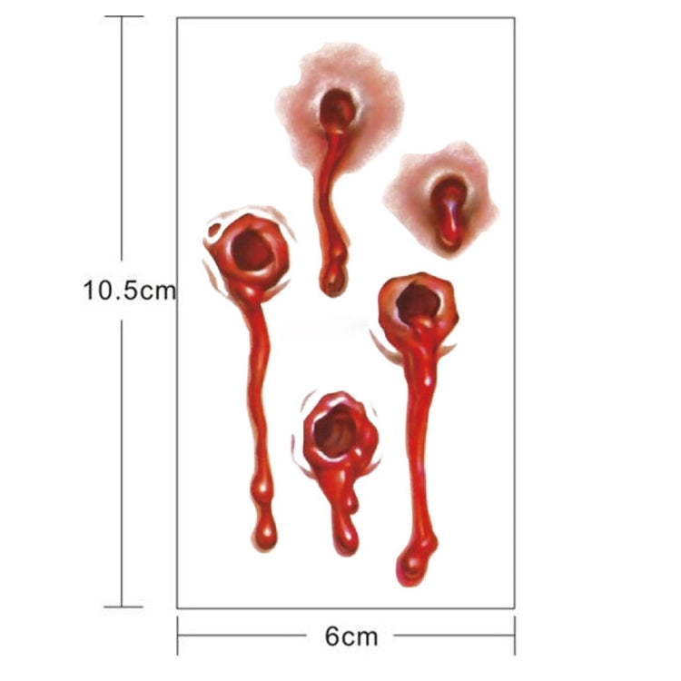 10pcs S-251 Halloween Terror Realistic Bullet Wound Blood Temporary Tattoo Sticker