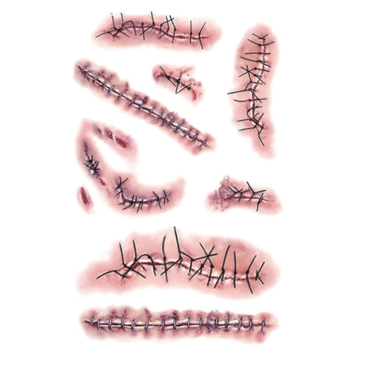 10pcs S-263 Halloween Terror Realistic Wound Injury Scar Temporary Tattoo Sticker