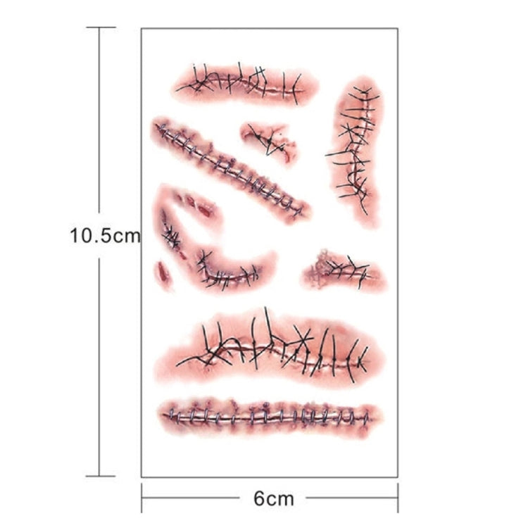 10pcs S-263 Halloween Terror Realistic Wound Injury Scar Temporary Tattoo Sticker