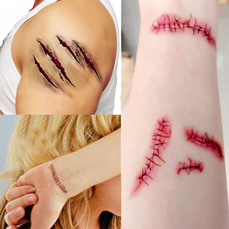 2pcs V-06 Halloween Terror Wound Realistic Scratches Injury Scar Temporary Tattoo Sticker